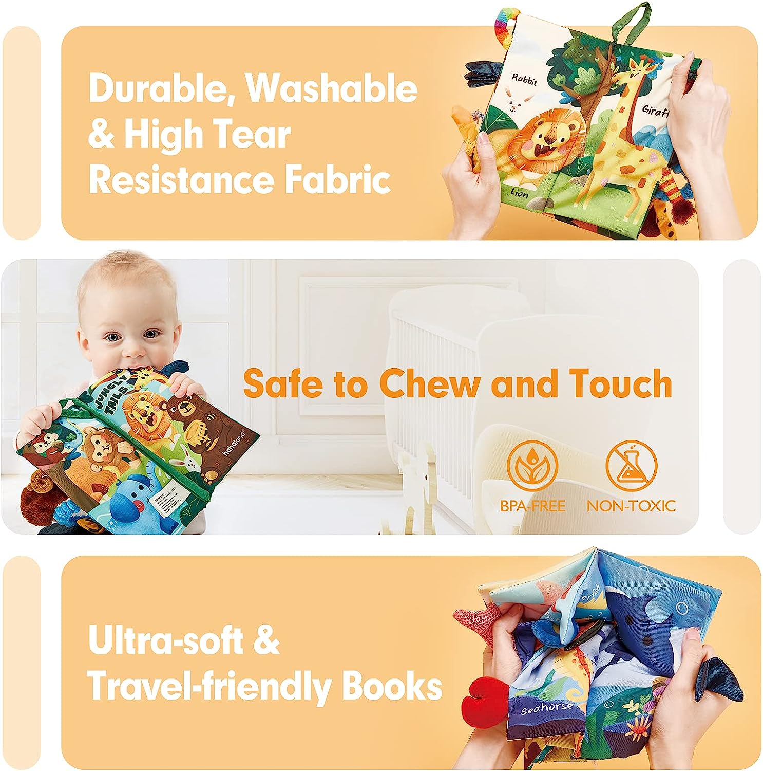 hahaland Baby Books 0-6 Months 2PCS Baby Toys 6 to 12 Infant Touch Feel First Cloth Crinkle Soft Books 0-3-6-12-18 Months Baby Boy Girl Shower Gifts Set for Newborn Baby Sensory Learning Stroller Toys - Image 3
